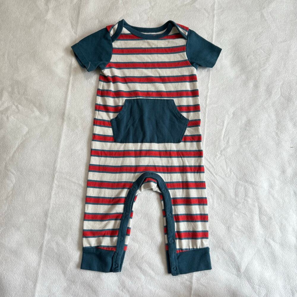 Cat & Jack Baby 6-9 Months Red Blue White Stripe Romper Outfit Baby Boy
